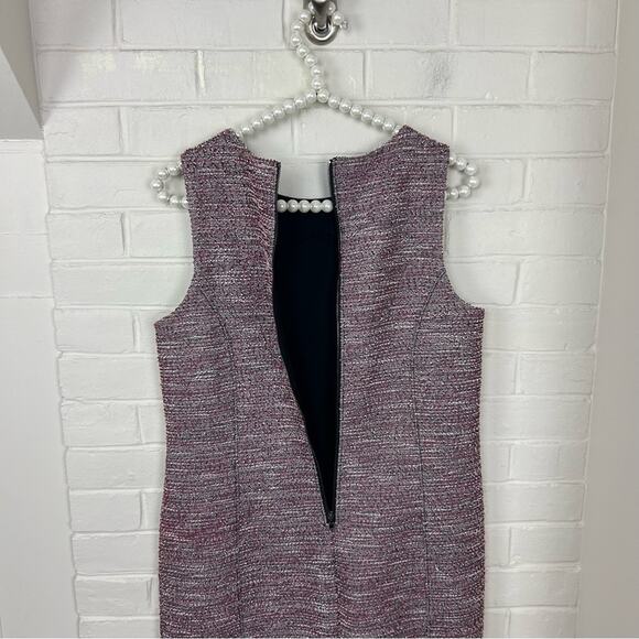 LOFT Mixed Red Boucle Tweed Knit Sleeveless Career Sheath Dress Size 8P - Picture 9 of 10